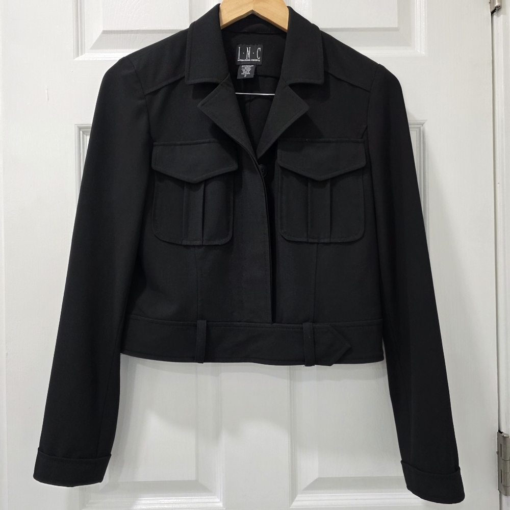 INC International Concepts Black 2-Piece Cropped Jacket & Skirt Suit Size 2 - Picture 4 of 16
